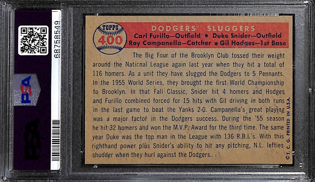 Duke Snider Signed 1957 Topps Dodgers' Sluggers Card #400 (PSA/DNA Card Grade 6, Auto Grade 9)