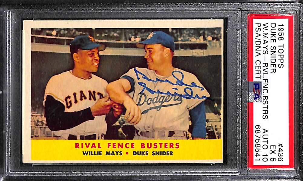 Duke Snider Signed 1958 Topps Rival Fence Busters Card #436 (PSA/DNA Card Grade 5, Auto Grade 10)
