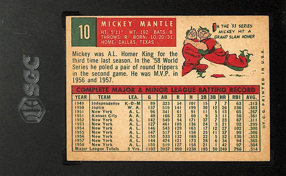 1959 Topps Mickey Mantle #10 Graded SGC 3