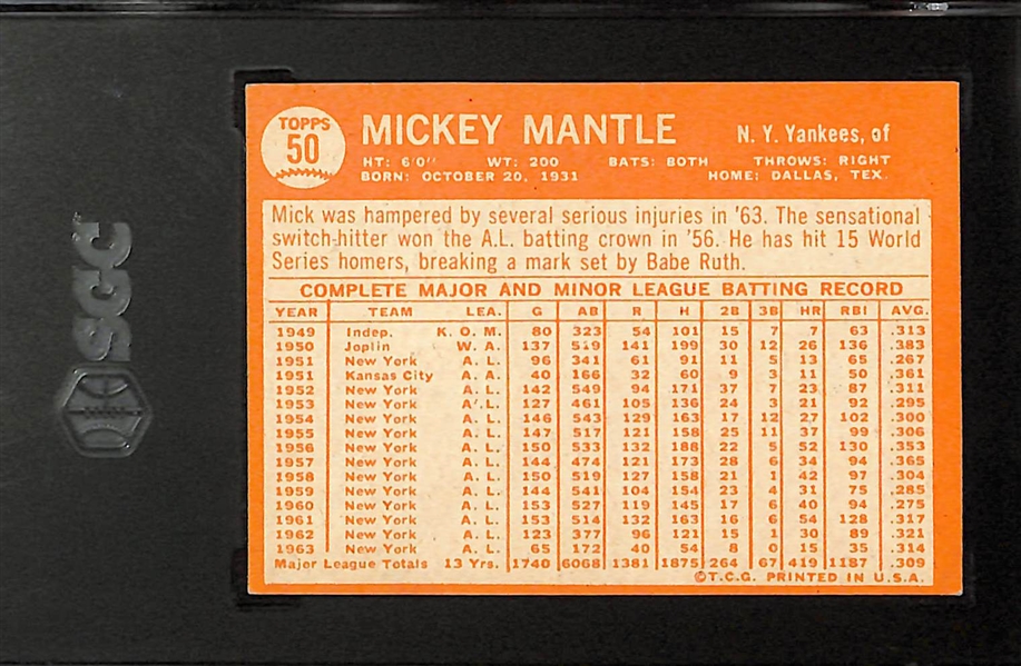 1964 Topps Mickey Mantle #50 Graded SGC 4