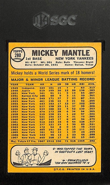 1968 Topps Mickey Mantle #280 Graded SGC 5