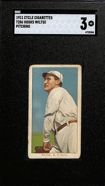 1911 RARE Cycle Back T206 Hooks Wiltse - Pitching (Only Graded Example in Existence of Cycle Back) Graded SGC 3