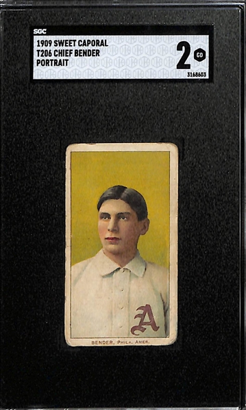 1909 T206 Chief Bender Tobacco Card (HOF - Portrait) Graded SGC 2 (Sweet Caporal 150 Subjects, Factory 30)
