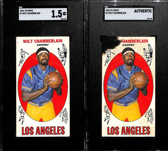 Lot of (2) SGC Graded 1969-70 Wilt Chamberlain # 1 Graded SGC 1.5 and SGC Authentic