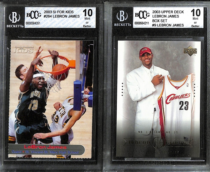 Lot of (6) Graded LeBron James Rookie Cards w. 2003 SI for Kids BCCG 10 and 2003 Upper Deck Box Set #9 BCCG 10