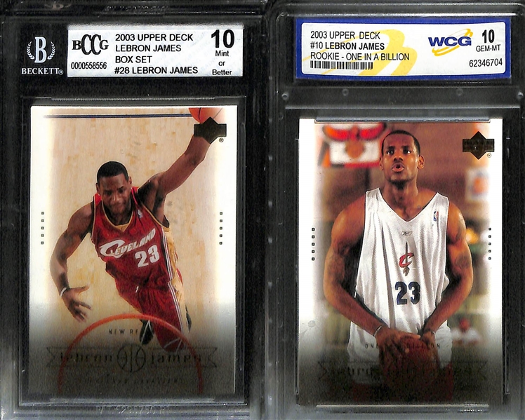 Lot of (6) Graded LeBron James Rookie Cards w. 2003 SI for Kids BCCG 10 and 2003 Upper Deck Box Set #9 BCCG 10