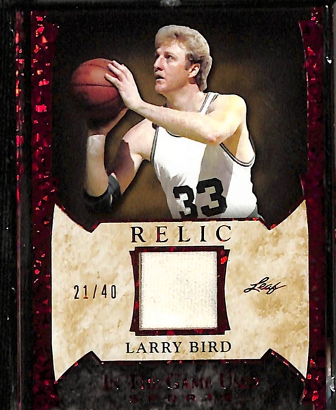 Lot of (5) Leaf In The Game Used Autographed and Relic Card Lot w. Larry Bird, Allen Iverson, Duncan/Malone/Barkley and Others