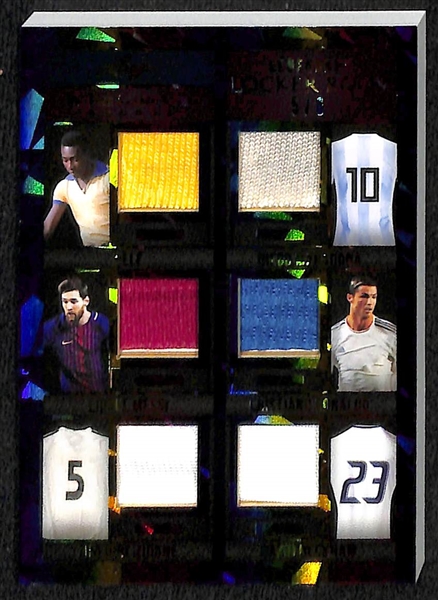 Lot of (5) Leaf In The Game Used Soccer Relic Card Lot w. Pele/Messi Dual Patch #d /45, Diego Maradona #d /45 and More