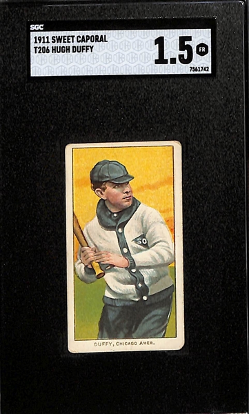 1911 T206 Hugh Duffy Tobacco Card (HOF) Graded SGC 1.5 (Sweet Caporal 350-460 Subjects, Factory 42)