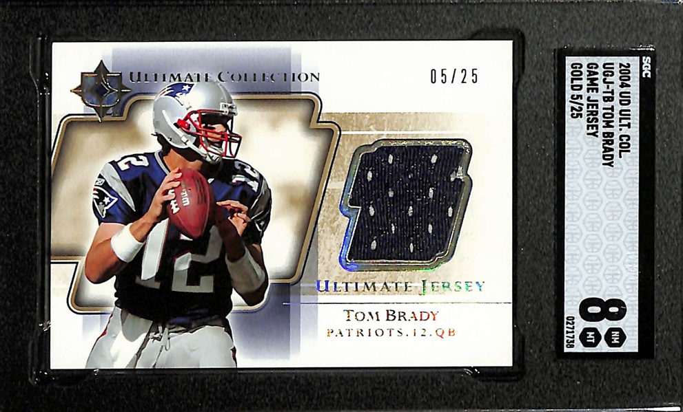 2004 Upper Deck Ultimate Collection Tom Brady # UGJ-TB Game Jersey Gold #d 5/25 Graded SGC 8