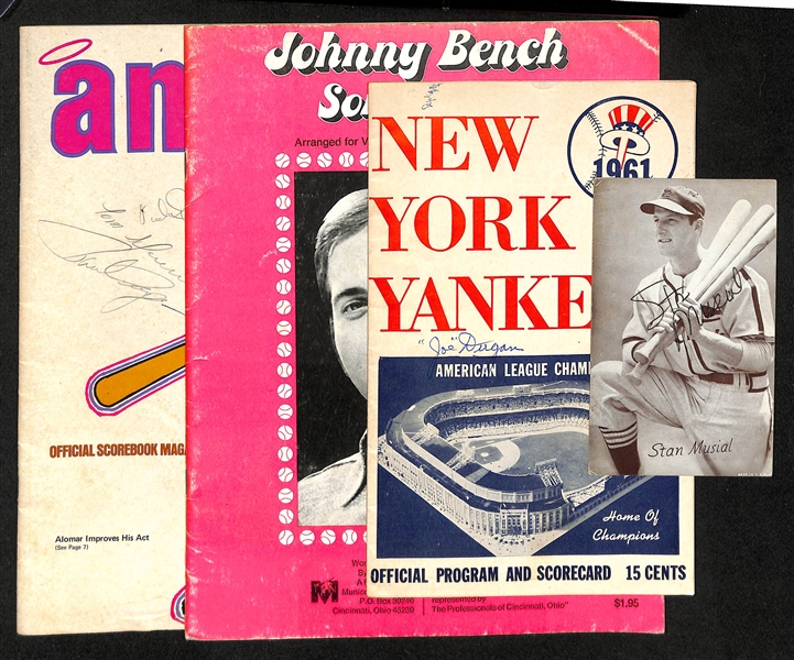 Lot of (4) Baseball Memorabilia/Signed Items w. Stan Musial Exhibit Card (JSA Auction Letter)