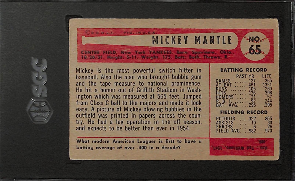 1954 Bowman Mickey Mantle #65 Graded SGC 3