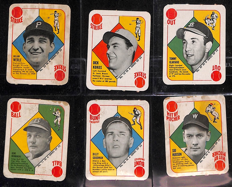 Lot of (6) 1951 Topps Red Back Baseball Cards, Postcards, and More