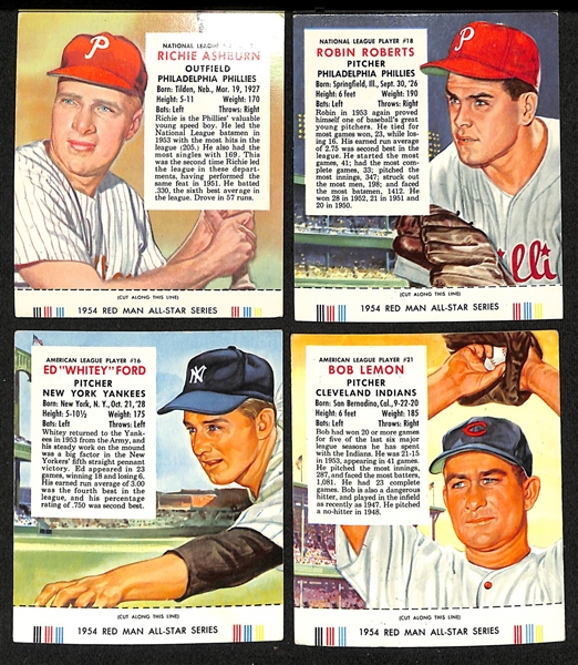 Lot of (24) 1954 Red Man Tobacco Cards w. Tabs Including Warren Spahn 
