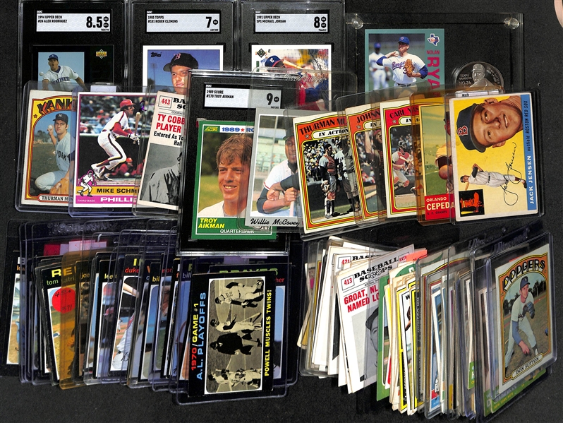 Lot of Approx (100) Sports Cards (Mostly Baseball) from 1960-1994 w. 1994 UD Alex Rodriguez RC SGC 8.5