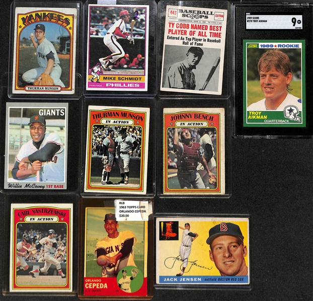 Lot of Approx (100) Sports Cards (Mostly Baseball) from 1960-1994 w. 1994 UD Alex Rodriguez RC SGC 8.5