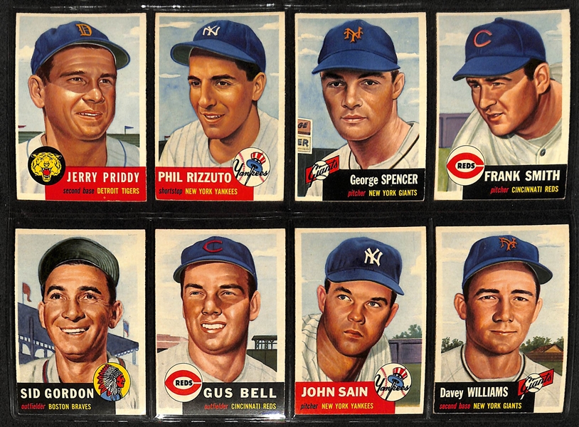 High Quality 1953 Topps Complete Set (Missing Mickey Mantle Card) w. 8 Graded Cards (Paige PSA 4, Mays PSA 5, J. Robinson PSA 3, Berra PSA 4, Campanella PSA 5, Feller PSA 5.5, Ford PSA 5, Kiner PSA 6)
