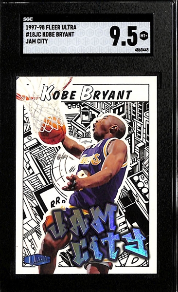 Lot of (3) 1990s SGC Graded Kobe Bryant Cards w. 1997-98 Fleer Ultra Jam City #18JC SGC 9.5, 1997-98 Fleer Ultra Ultrabilities All-Star #3AS SGC 9, and More