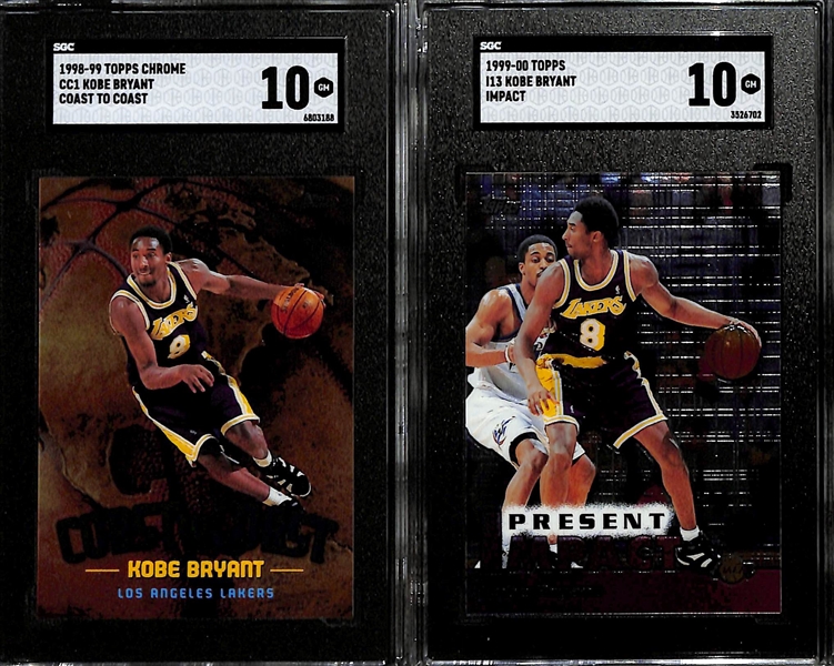 Lot of (4) 1990s SGC Graded Kobe Bryant Cards w. 1998-99 Topps Chrome Coast To Coast SGC 10, 1999-00 Topps Impact SGC 10, and Others