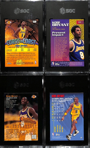 Lot of (4) 1990s SGC Graded Kobe Bryant Cards w. 1998-99 Topps Chrome Coast To Coast SGC 10, 1999-00 Topps Impact SGC 10, and Others