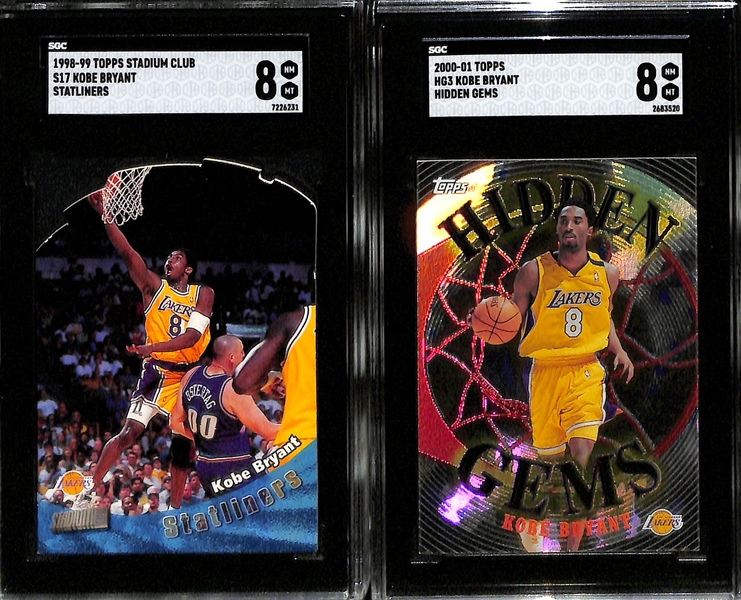 Lot of (5) SGC Graded Kobe Bryant Cards w. 1998-99 Topps Stadium Club Royal Court SGC 8.5, 2000-01 Topps Quantum Leaps SGC 8, and Others