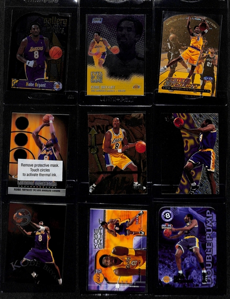 Lot of (9) Kobe Bryant Inserts w. 1999 Topps Gallery of Heroes, 2000-01 Stadium Club Chrome Eyes of the Game and More
