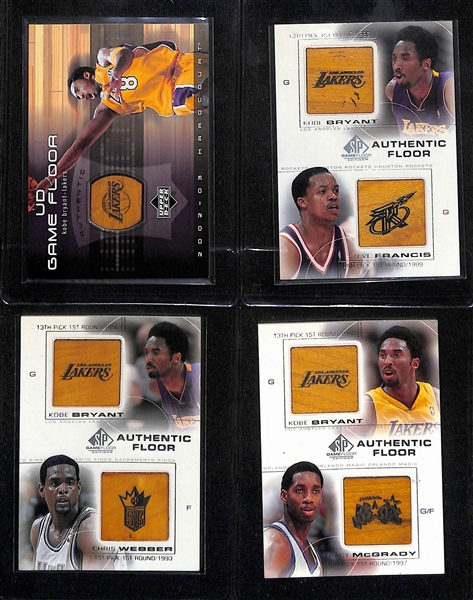 Lot of (12) Kobe Bryant Game Floor Relic Cards w. 2001-02 Upper Deck MVP 8 Card Set KBF1-KBF8, and More!