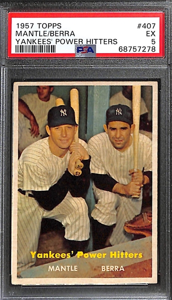 1957 Topps Yankees Power Hitters Mickey Mantle & Yogi Berra #407 Graded PSA 5