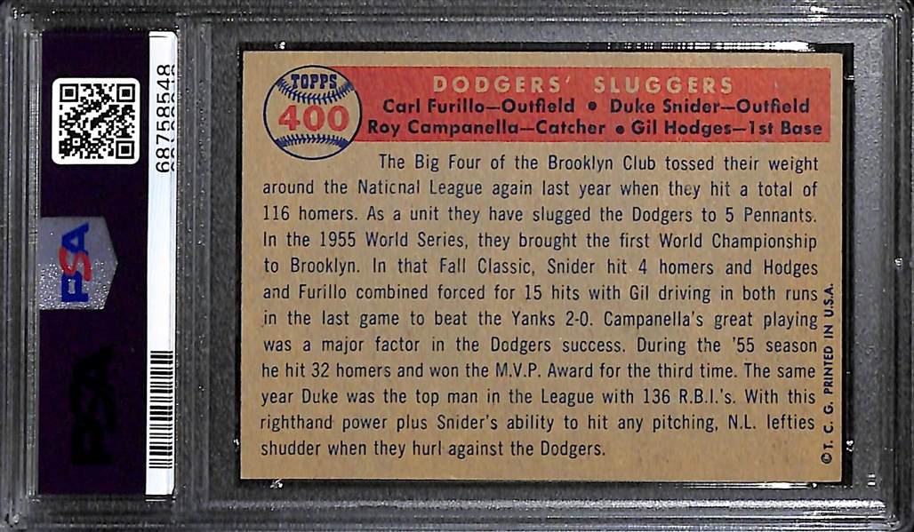 Duke Snider Signed 1957 Topps Dodgers' Sluggers Card #400 (PSA/DNA Card Grade 6, Auto Grade 6)