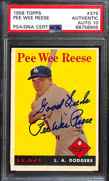 Signed 1958 Topps Pee Wee Reese Card #375 (PSA/DNA Auto Grade 10)