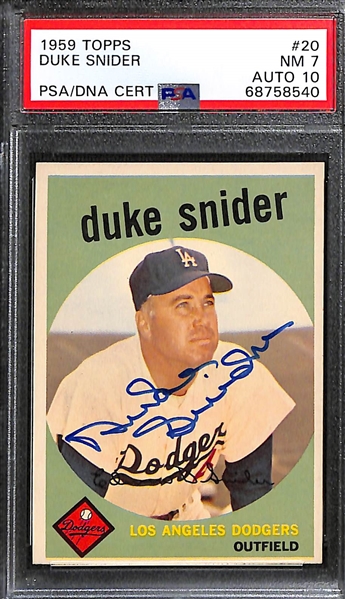 High-Grade Signed 1959 Topps Duke Snider Card #20 (PSA/DNA Card Grade 7, Auto Grade 10)