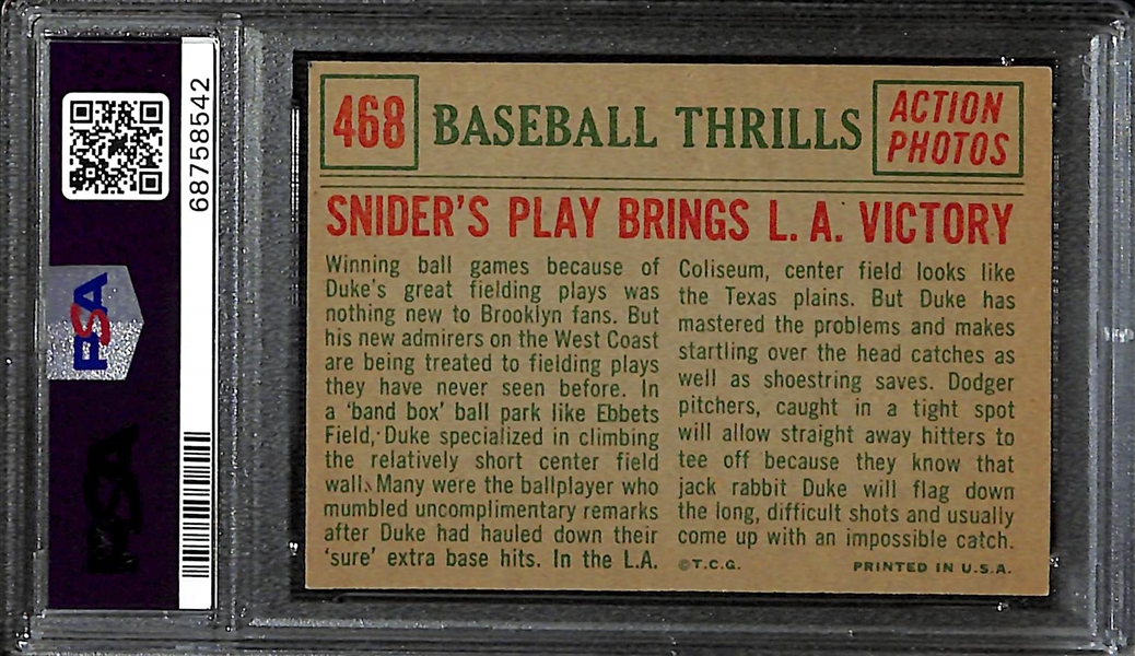 Signed 1959 Topps Duke Snider Baseball Thrills Dodgers Card #468 (PSA/DNA Card Grade 5, Auto Grade 10)
