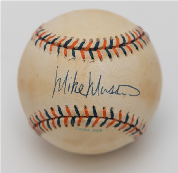 Joe DiMaggio Autographed Baseball w. HOF 55 Inscription and Mike Mussina Autographed Baseball and Rookie Card (JSA Auction Letter)