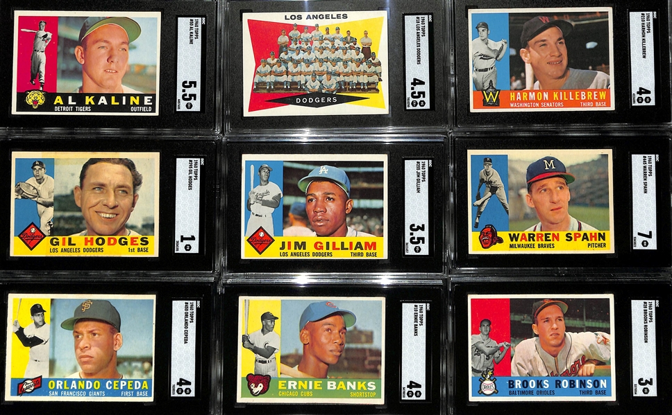 1960 Topps Near-Complete Baseball Card Set (Missing 61 Cards) w. 33 Graded Cards Inc. Yastrzemski Rookie SGC 7.5, Mantle #350 SGC 4.5, Mantle AS #563 SGC 7.5, Aaron AS #566 SGC 7, +