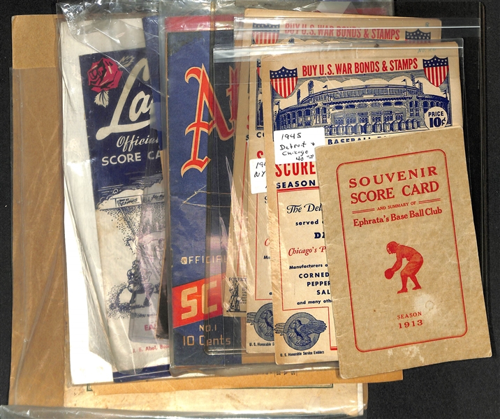 Lot of (12) Major & Minor League Score Cards from 1913-1959 w. 1913 Ephrata, PA Baseball Club Scorecard