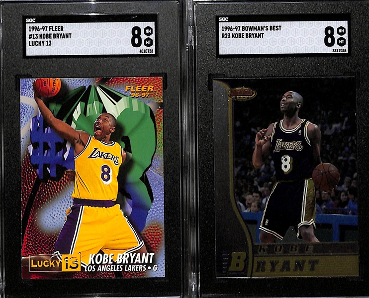 1996-97 Kobe Bryant Rookie Lot - Fleer Lucky 13 Insert #13 (SGC 8) & Bowman's Best #R23 (SGC8)