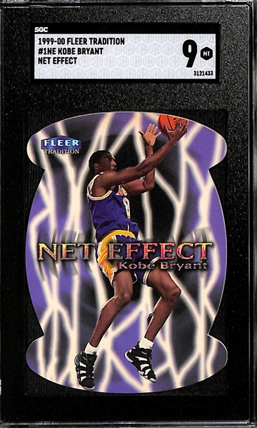 (3) 1999-00 Kobe Bryant Inserts - Fleer Tradition Net Effects #1NE (SGC 9), Fleer Force Forceful Forcefield #7F (SGC 7), UD Hologrfx Ausome #28 (SGC 8)
