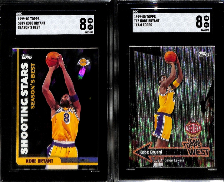 Lot of (5) Kobe Bryant SGC Graded Insert Cards w. 1997-98 Topps Finest Gold SGC 9, 1999-00 Topps Gallery Exhibits SGC 8, 199-00 Topps Highlight Reel SGC 7 and Others