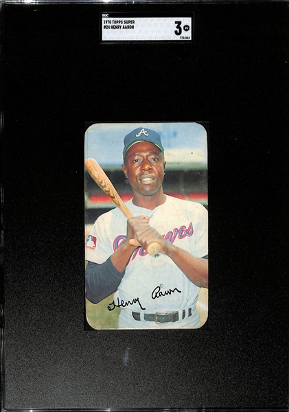 Hank Aaron Lot of (2) SGC Graded 1947-66 Exhibits SGC Authentic and SGC 4 and 1970 Topps Super # 24 SGC 3