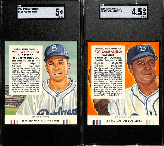 Lot of (2) Graded Redman Tobacco Cards w. Pee Wee Reese NL-15 SGC 5 and Roy Campanella NL-13 SGC 4.5