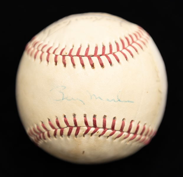 Vintage Multi-Signed Baseball w. Pie Traynor, Billy Martin and Others (JSA Auction Letter)