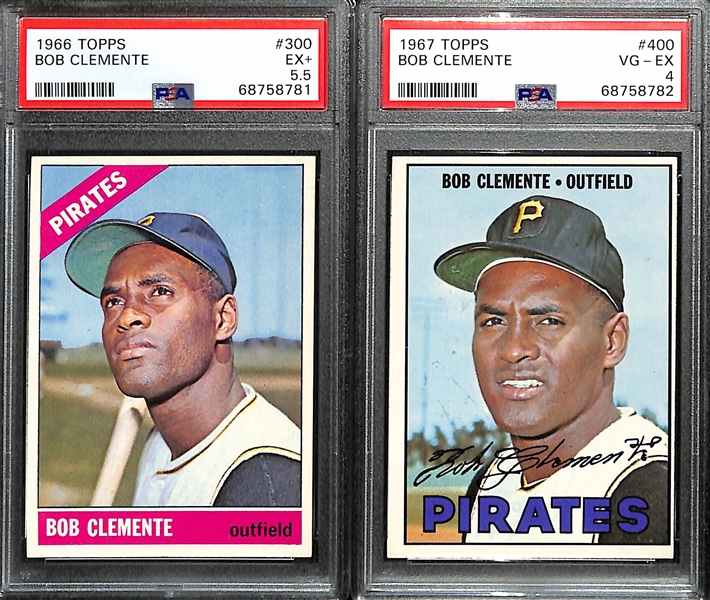 (2) Roberto Clemente Graded Cards - 1966 Topps #300 (PSA 5.5) & 1967 Topps #400 (PSA 4)