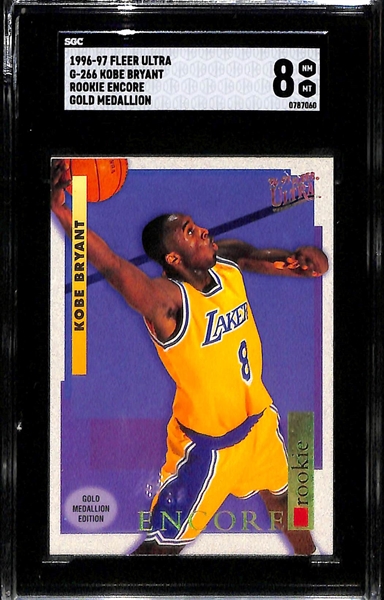 (3) 1996-97 Fleer Ultra Kobe Bryant Rookie Inserts- Fresh Faces #3 (SGC 7), Ultra All-Rookie #3 (SGC 7) & Rookie Encore Gold Medallion (SGC 8)