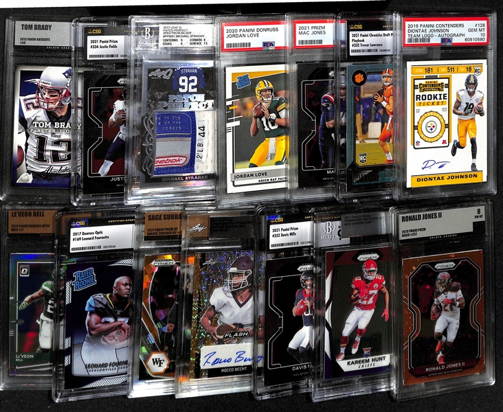 Lot of (14) Graded Football Cards w. Diontae Johnson Auto Rookie Ticket PSA 10, Trevor Lawrence, and Others