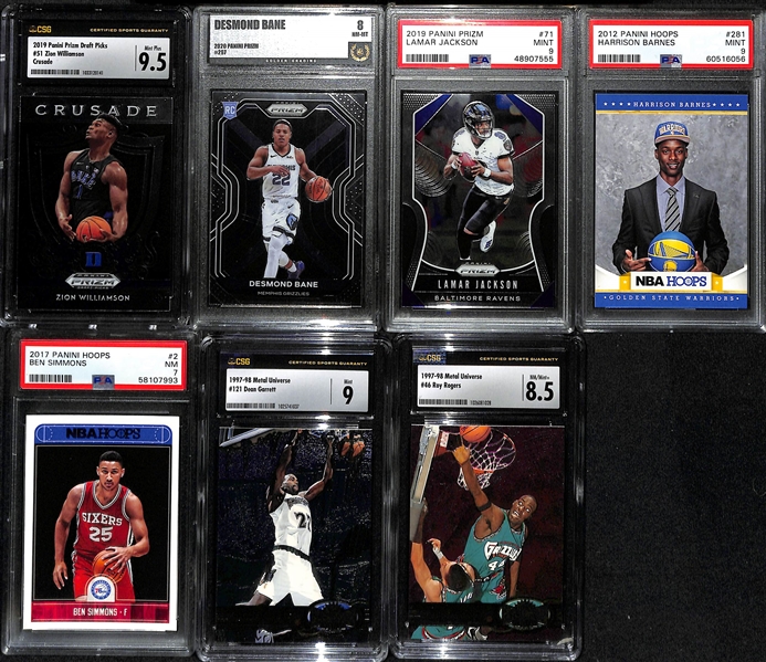 Lot of (15) Mixed Graded Sports Card Lot w. Tom Brady, Justin Herbert, Justin Jefferson, Serena Williams, Julius Erving and Others