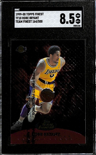 (4) Kobe Bryant Numbered Insert Cards - 1999 Team Finest (#/500) SGC 8.5, 2004 Bowman Signature (#/169) SGC 8, 2003 Bowman Signature Silver (#/249) SGC 7, 2007 Topps Echelon (#/999) SGC 8