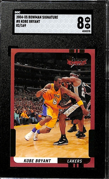(4) Kobe Bryant Numbered Insert Cards - 1999 Team Finest (#/500) SGC 8.5, 2004 Bowman Signature (#/169) SGC 8, 2003 Bowman Signature Silver (#/249) SGC 7, 2007 Topps Echelon (#/999) SGC 8