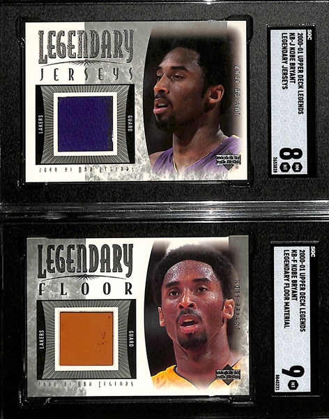 2000-01 Kobe Bryant Upper Deck Legends Legendary Jersey Card (SGC 8) & Legendary Floor Card (SGC 9)
