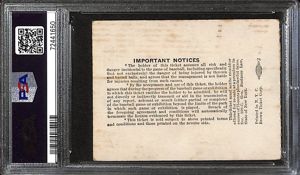 Rare Lou Gehrig Memorial Ticket Stub (July 4, 1941) Graded PSA 3