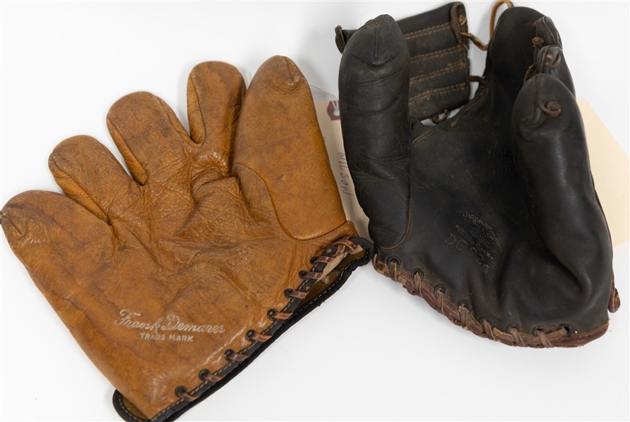 Lot of (2) Vintage Baseball Gloves Circa 1940s w. Draper Maynard Melvin Ott and Wilson Frank Demaree